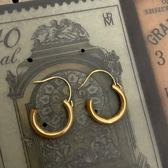 NEW OS 1960s 14kt solid yellow gold wires pierced hoop earrings VTG Mid Century - Picture 4 of 7